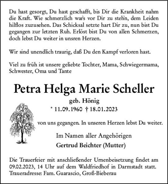 Traueranzeige von Petra Helga Marie Scheller von Darmstädter Echo