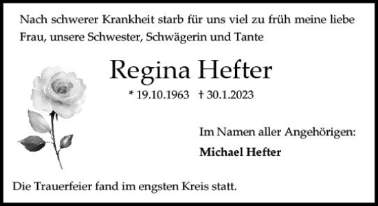 Traueranzeige von Regina Hefter von Darmstädter Echo