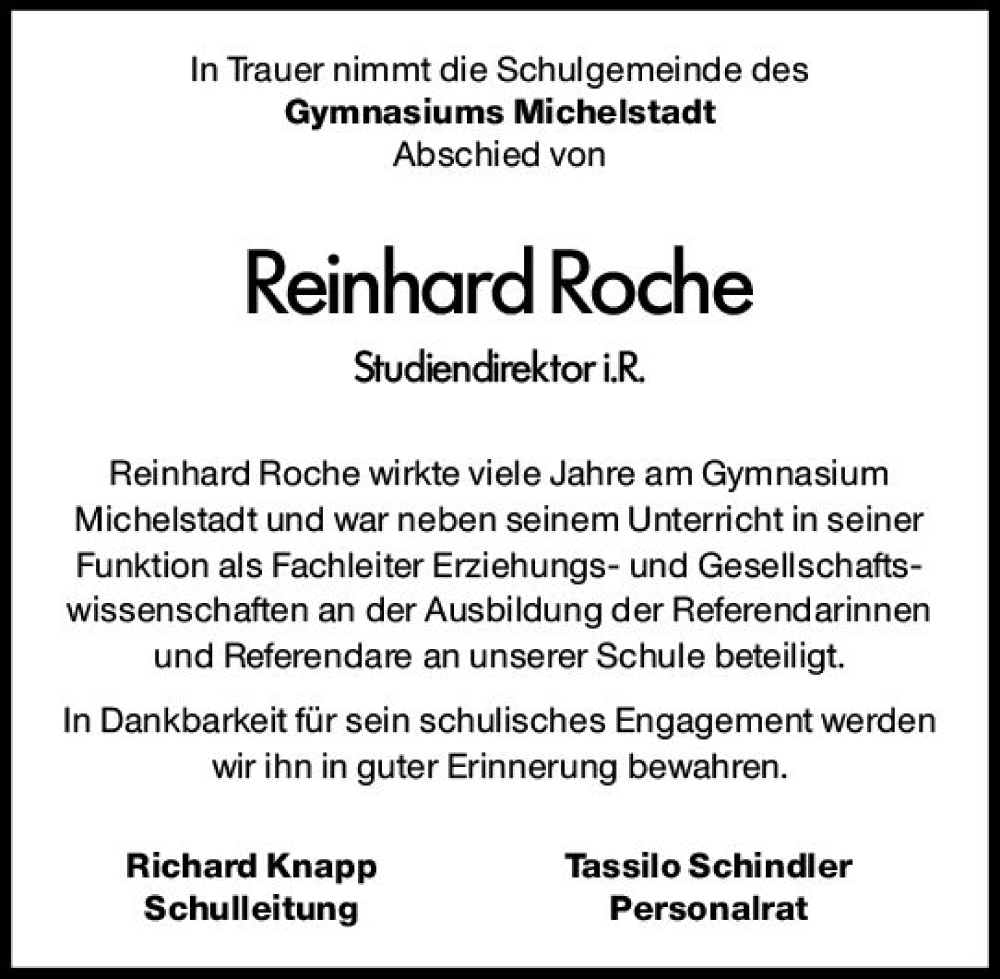  Traueranzeige für Reinhard Roche vom 25.02.2023 aus Odenwälder Echo
