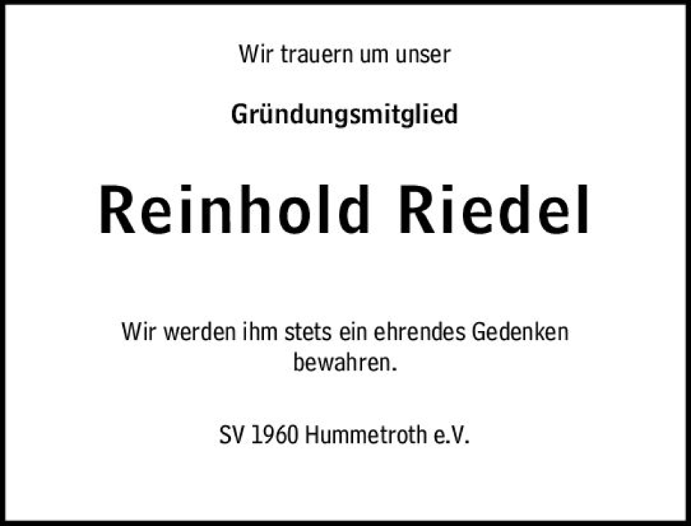  Traueranzeige für Reinhold Riedel vom 23.02.2023 aus Odenwälder Echo