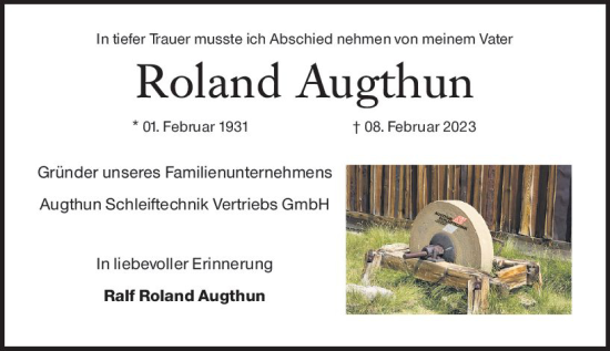 Traueranzeige von Roland Augthun von Wiesbadener Kurier