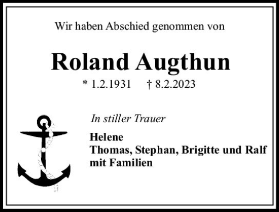 Traueranzeige von Roland Augthun von Wiesbadener Kurier