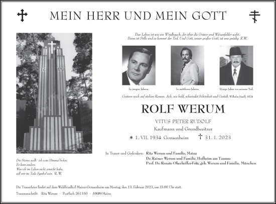 Traueranzeige von Rolf Werum von Allgemeine Zeitung Mainz