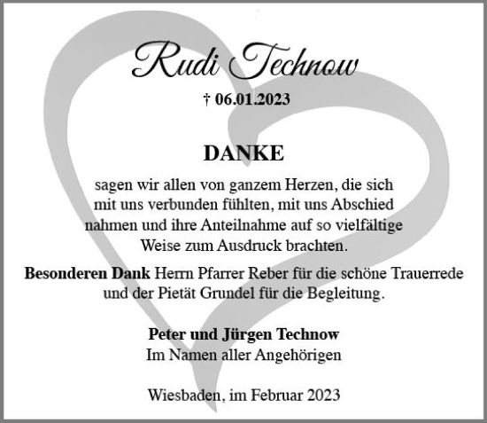 Traueranzeige von Rudi Technow von Wiesbadener Kurier gesamt