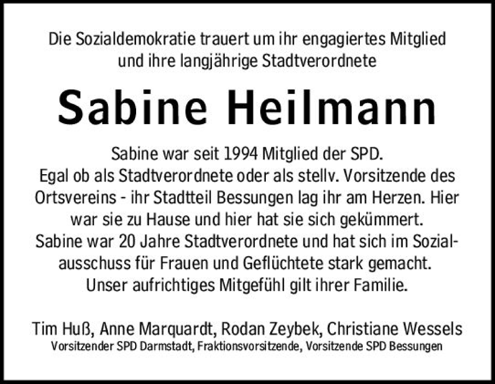  Traueranzeige für Sabine Heilmann vom 25.02.2023 aus Darmstädter Echo