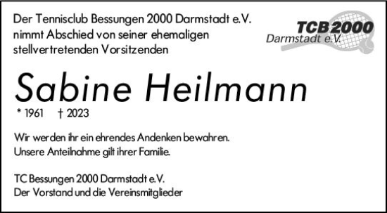 Traueranzeige von Sabine Heilmann von Darmstädter Echo
