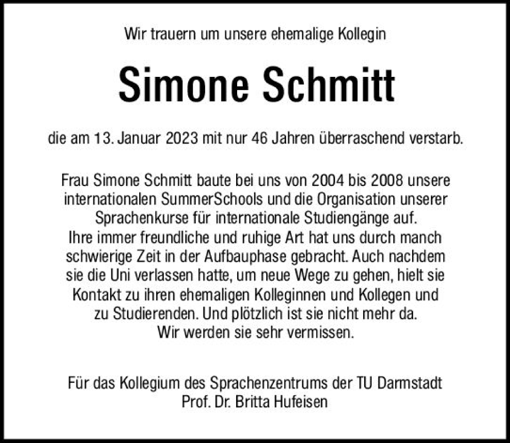  Traueranzeige für Simone Schmitt vom 18.02.2023 aus Darmstädter Echo