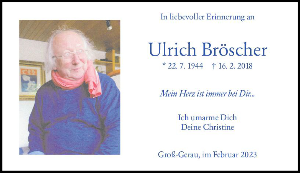  Traueranzeige für Ulrich Bröscher vom 18.02.2023 aus Groß-Gerauer Echo