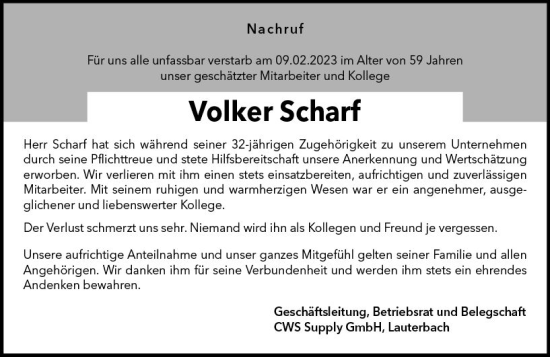 Traueranzeige von Volker Scharf von VRM Trauer