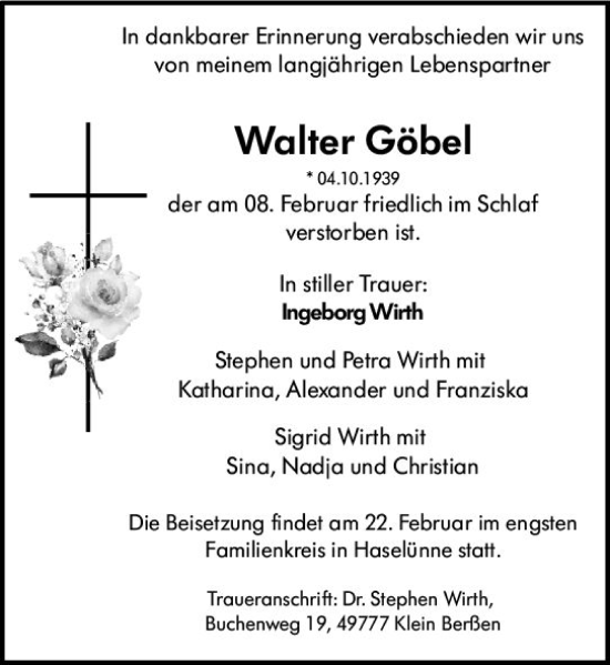Traueranzeige von Walter Göbel von Darmstädter Echo