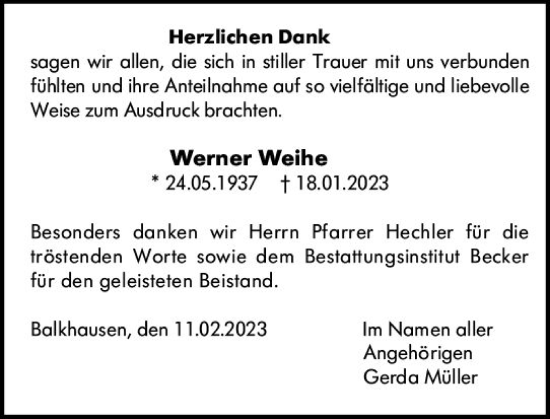 Traueranzeige von Werner Weihe von Darmstädter Echo