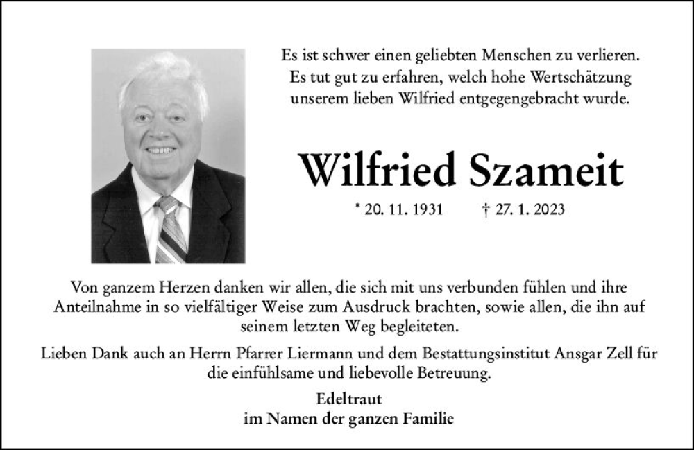  Traueranzeige für Wilfried Szameit vom 25.02.2023 aus Wiesbadener Kurier