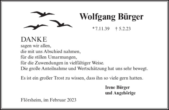 Traueranzeige von Wolfgang Bürger von Rüsselsheimer Echo