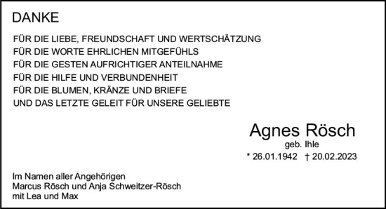 Traueranzeige von Agnes Rösch von Darmstädter Echo