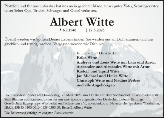 Traueranzeige von Albert Witte von Wiesbadener Kurier