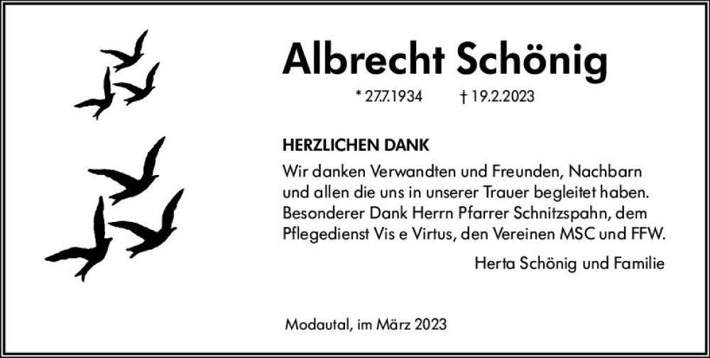  Traueranzeige für Albrecht Schönig vom 18.03.2023 aus Darmstädter Echo
