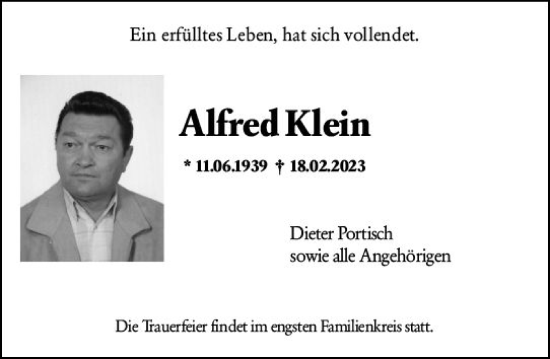 Traueranzeige von Alfred Klein von Odenwälder Echo
