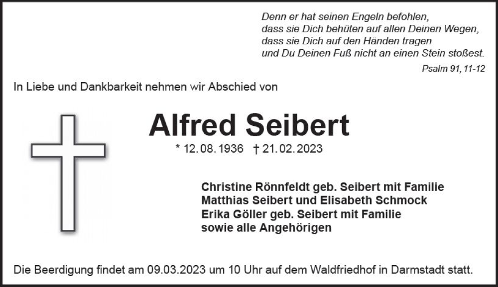  Traueranzeige für Alfred Seibert vom 04.03.2023 aus Darmstädter Echo