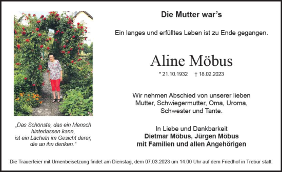 Traueranzeige von Aline Möbus von Groß-Gerauer Echo