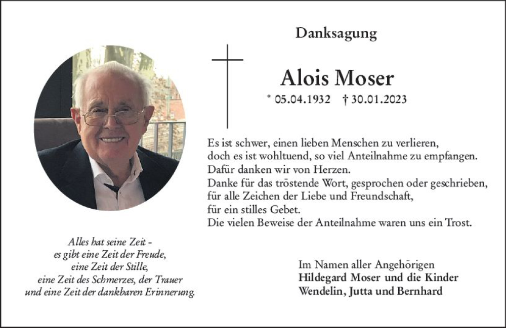  Traueranzeige für Alois Moser vom 11.03.2023 aus Allgemeine Zeitung Mainz