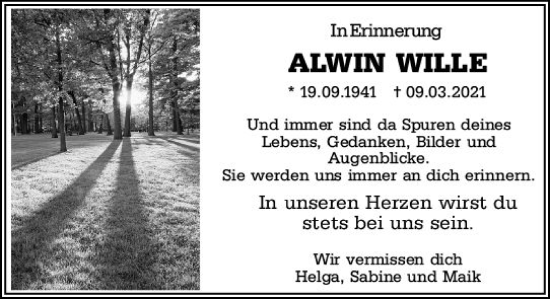 Traueranzeige von Alwin Wille von Groß-Gerauer Echo