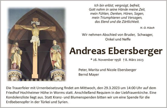 Traueranzeige von Andreas Ebersberger von Wormser Zeitung