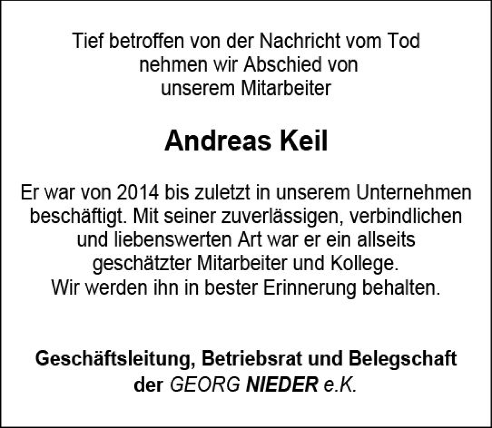  Traueranzeige für Andreas Keil vom 18.03.2023 aus Odenwälder Echo