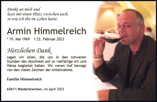Traueranzeige von Armin Himmelreich von Nassauische Neue Presse