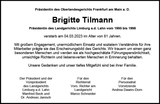 Traueranzeige von Brigitte Tilmann von Nassauische Neue Presse