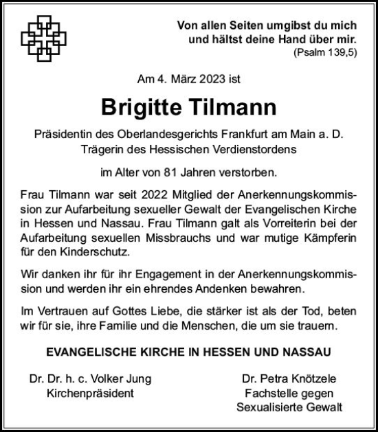 Traueranzeige von Brigitte Tilmann von Darmstädter Echo