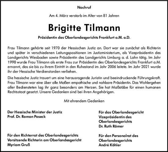 Traueranzeige von Brigitte Tilmann von Darmstädter Echo