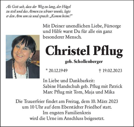 Traueranzeige von Christel Pflug von Darmstädter Echo