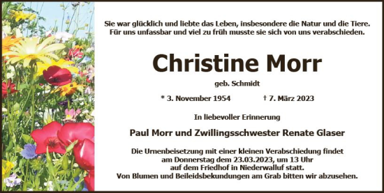 Traueranzeige von Christine Morr von Wiesbadener Kurier