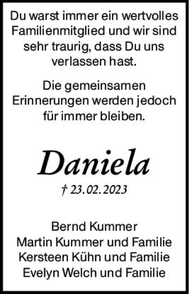  Traueranzeige für Daniela Borgnolo vom 04.03.2023 aus Darmstädter Echo