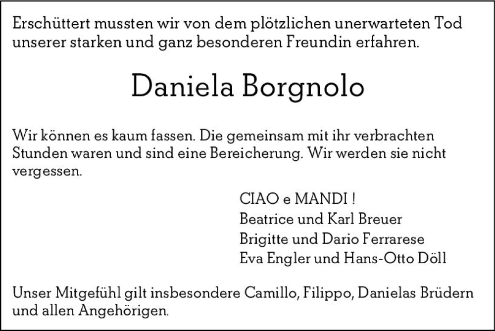  Traueranzeige für Daniela Borgnolo vom 04.03.2023 aus Darmstädter Echo