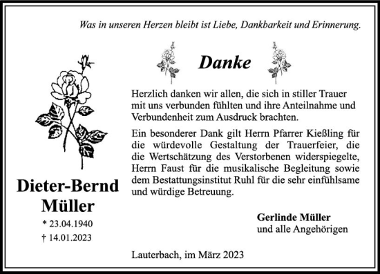 Traueranzeige von Dieter-Bernd Müller von Oberhessen Kurier