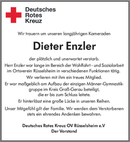 Traueranzeige von Dieter Enzler von Groß-Gerauer Echo