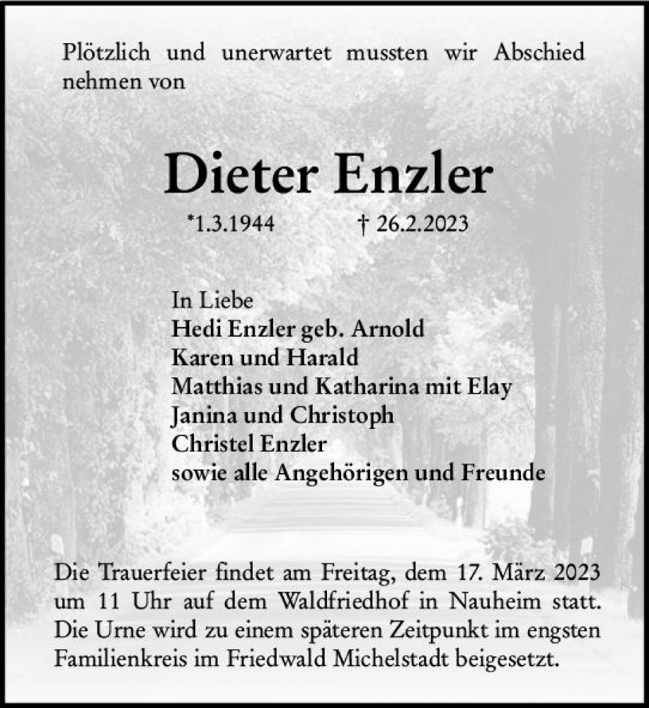  Traueranzeige für Dieter Enzler vom 10.03.2023 aus Rüsselsheimer Echo