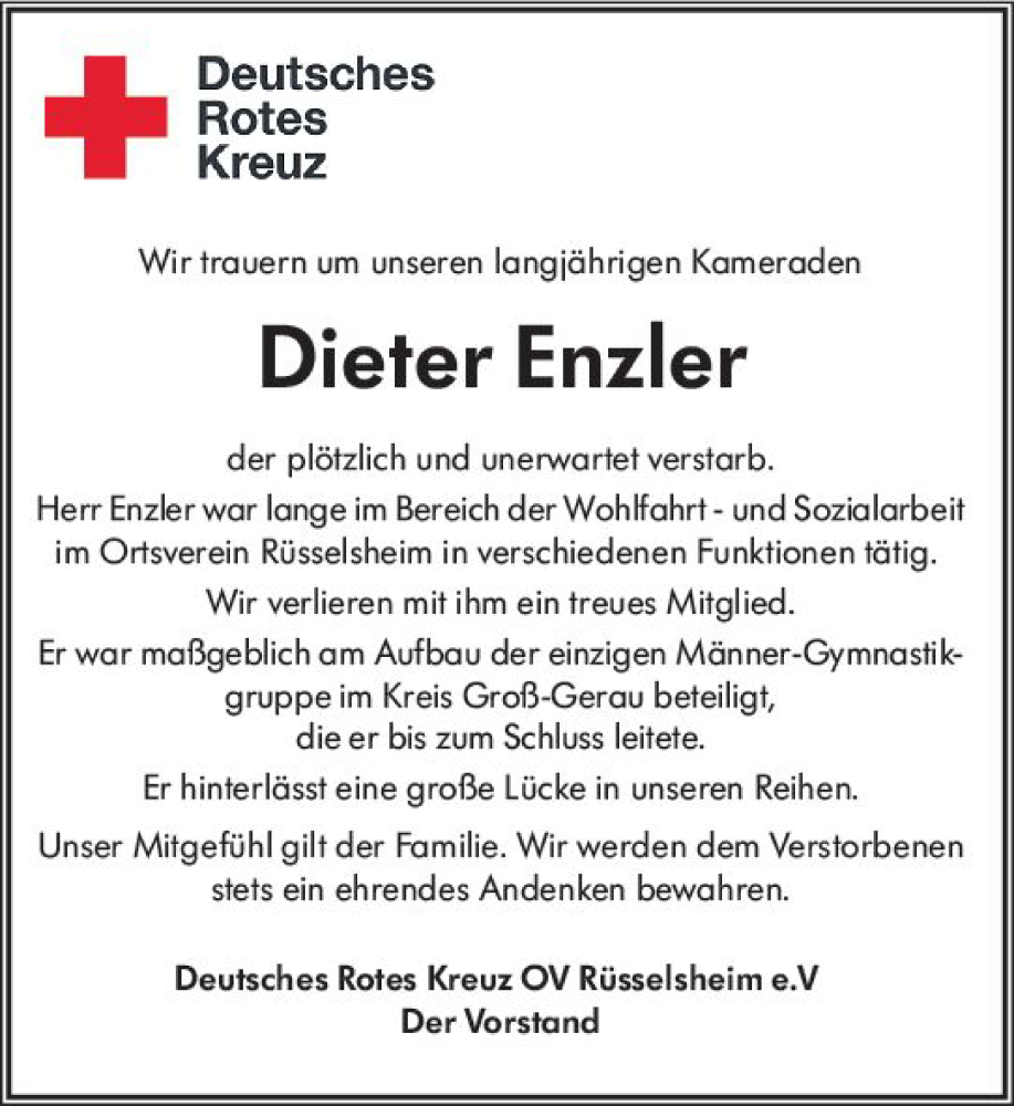  Traueranzeige für Dieter Enzler vom 11.03.2023 aus Groß-Gerauer Echo