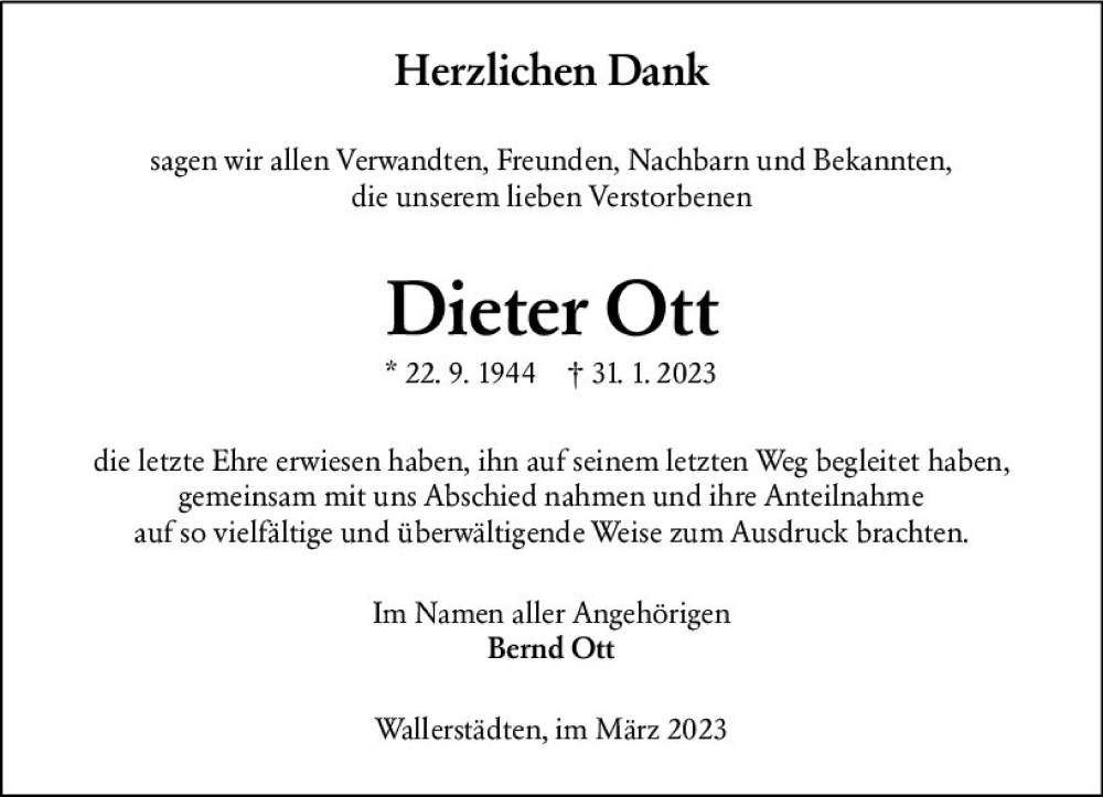  Traueranzeige für Dieter Ott vom 11.03.2023 aus Groß-Gerauer Echo