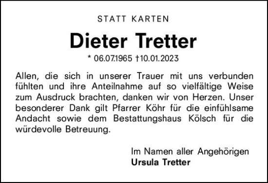 Traueranzeige von Dieter Tretter von Darmstädter Echo