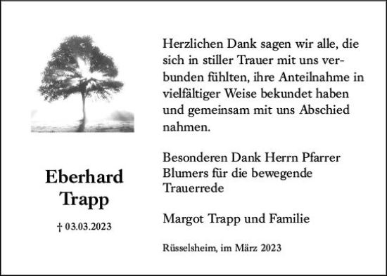 Traueranzeige von Eberhard Trapp von Rüsselsheimer Echo