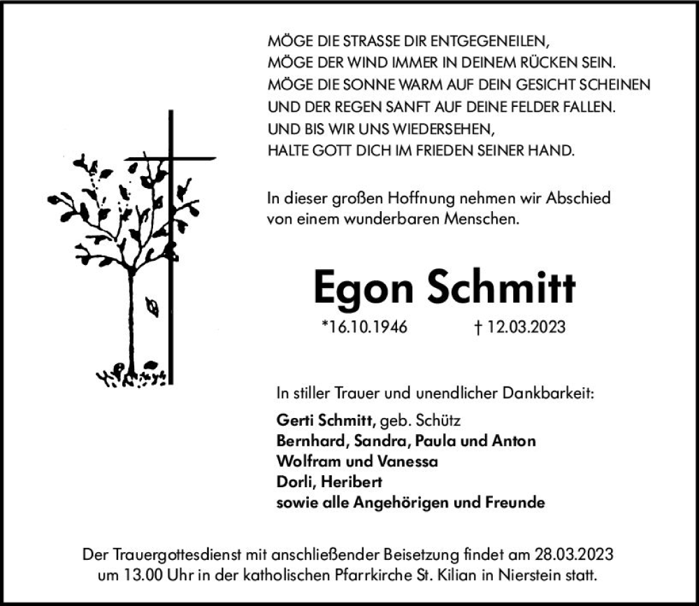  Traueranzeige für Egon Schmitt vom 18.03.2023 aus Allgemeine Zeitung Mainz
