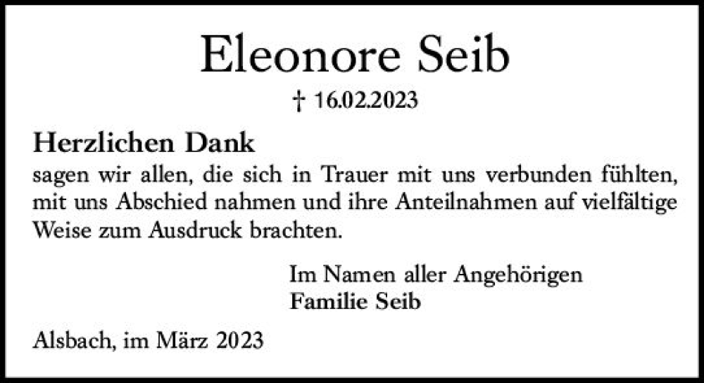  Traueranzeige für Eleonore Seil vom 11.03.2023 aus Darmstädter Echo