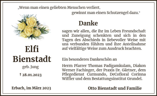Traueranzeige von Elfi Bienstadt von Rheingau Kurier