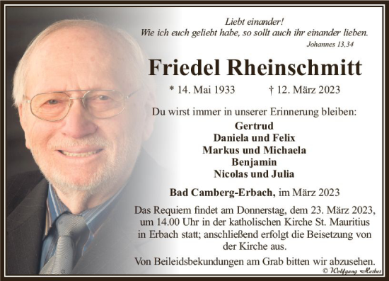 Traueranzeige von Friedel Rheinschmitt von Camberger Anzeiger