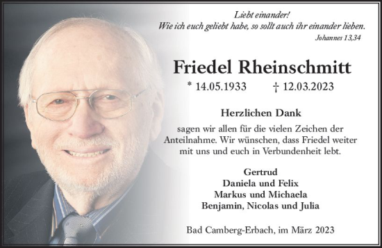 Traueranzeige von Friedel Rheinschmitt von Camberger Anzeiger