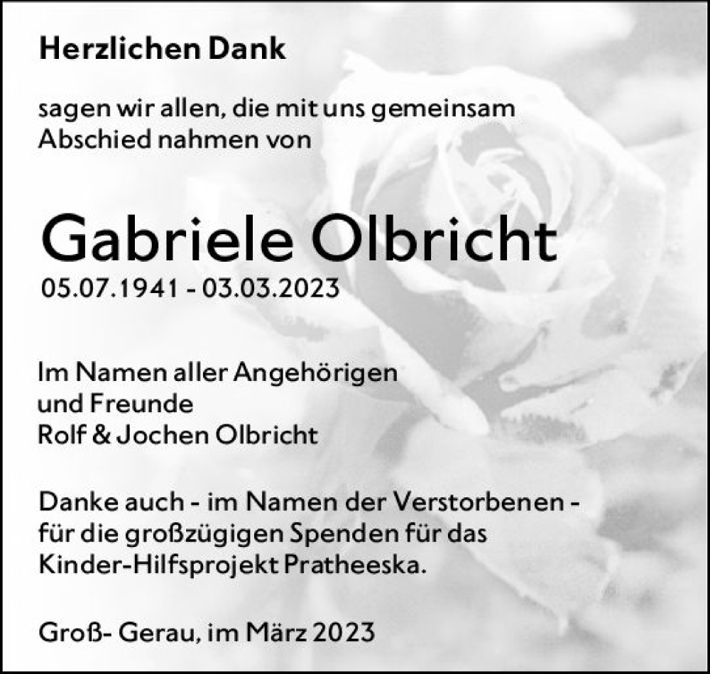  Traueranzeige für Gabriele Olbricht vom 25.03.2023 aus Groß-Gerauer Echo