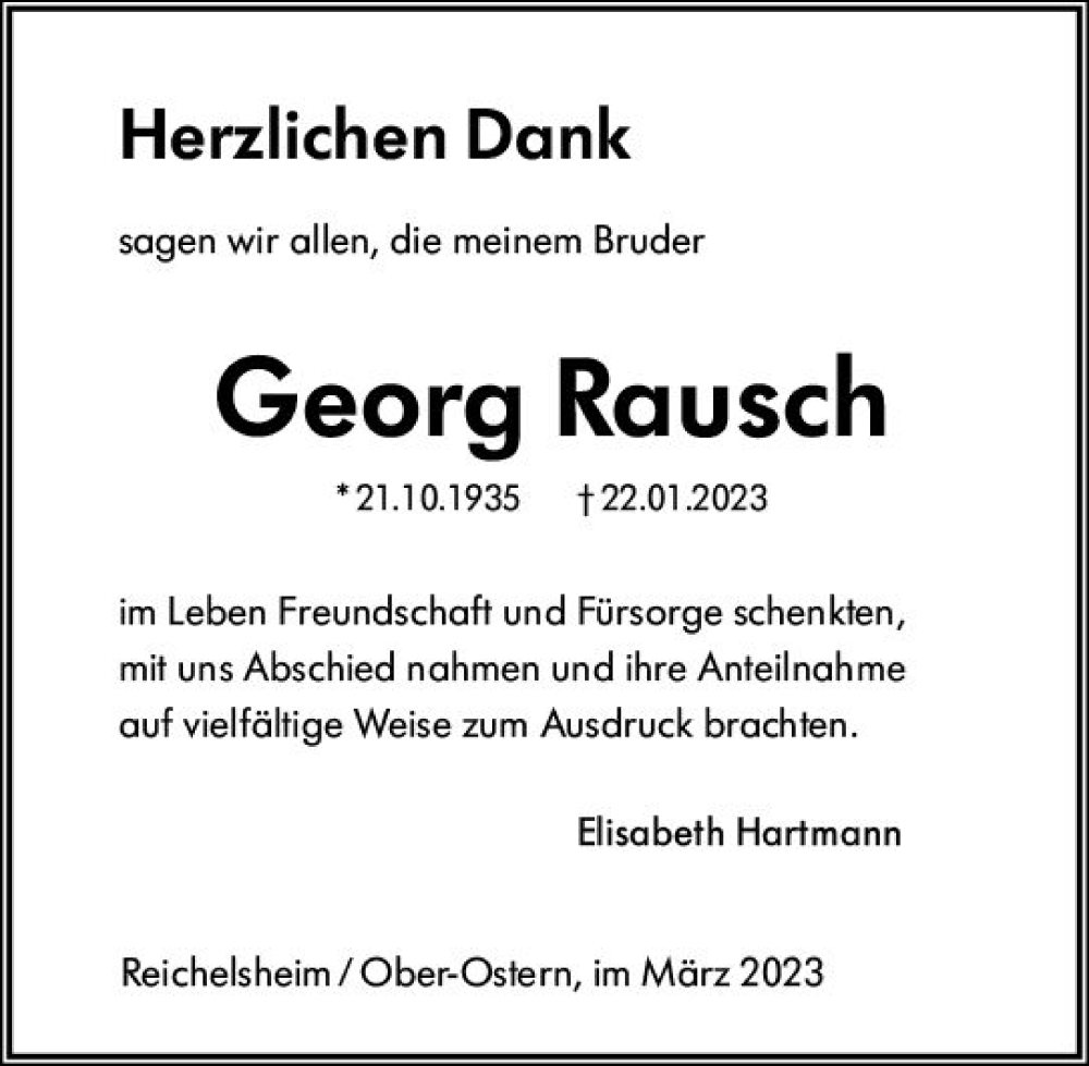  Traueranzeige für Georg Rausch vom 25.03.2023 aus Odenwälder Echo