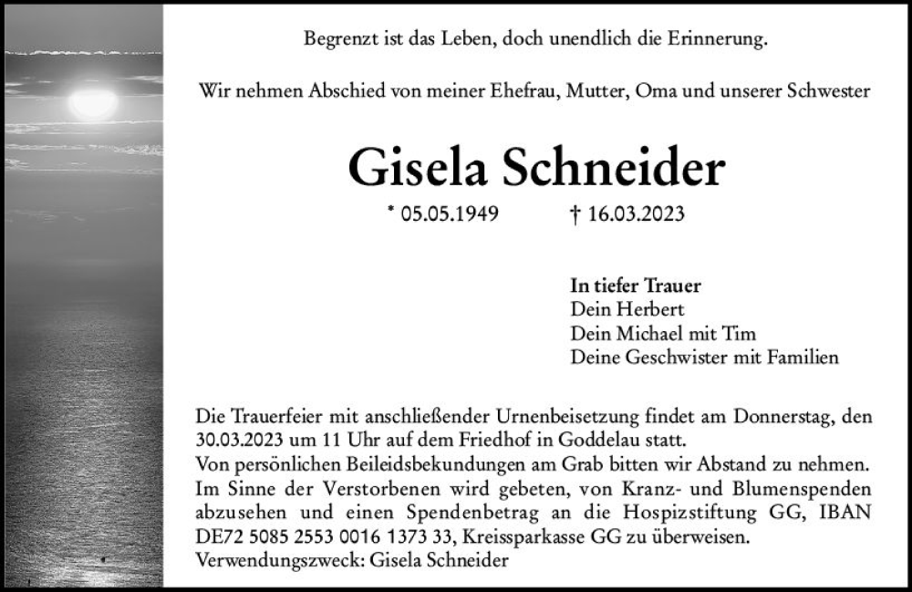  Traueranzeige für Gisela Schneider vom 25.03.2023 aus Odenwälder Echo